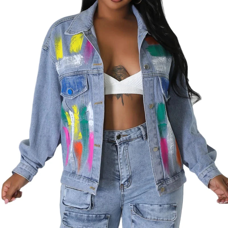 Custom Streetwear Autumn Printed Cotton Denim Jacket for Women Reversible Breathable 2026