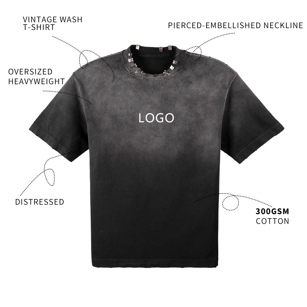 Custom Men's Oversized Vintage Distressed T-Shirt 300 Gsm Acid Washed 100% Cotton Casual Plain Jersey Heavyweight