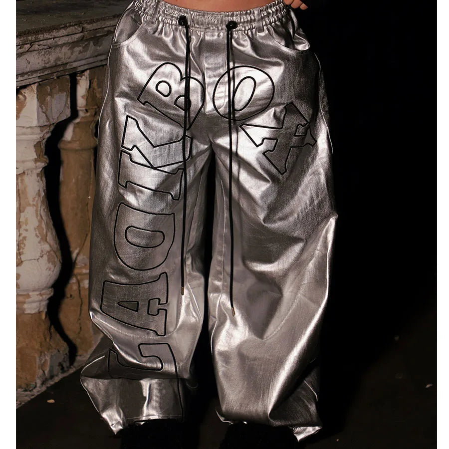 Custom Ladies Casual Loose Wide Leg Hip Hop Dance Pants Spring Pu Leather Windproof Waterproof High Waist Pattern Full Length