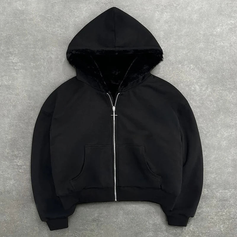 Custom Casual Oversized Winter Men's Reversible Zip-Up Hoodie with Leopard Print Heavyweight Worsted Fabric