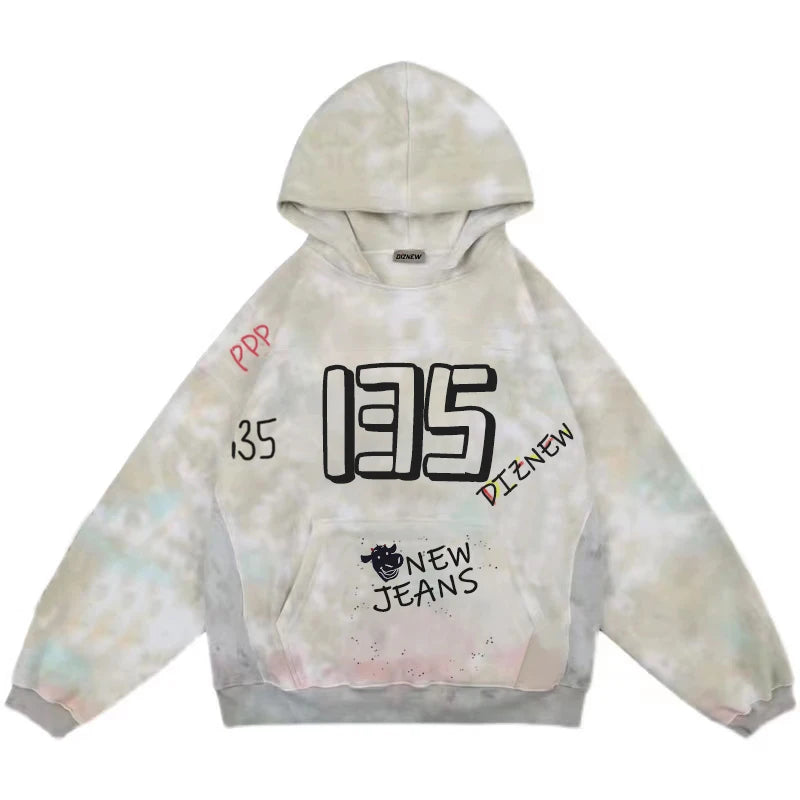 Custom High Quality Men's Hooded Washed Lined 100% Cotton Hoodie Colorful Print Tie Dye