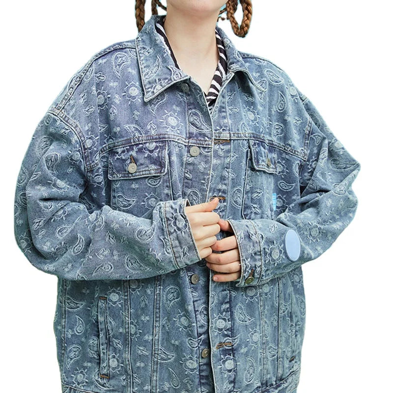 Unisex Custom 100% Cotton Paisley Jacquard Patchwork Denim Jacket for Men for Spring
