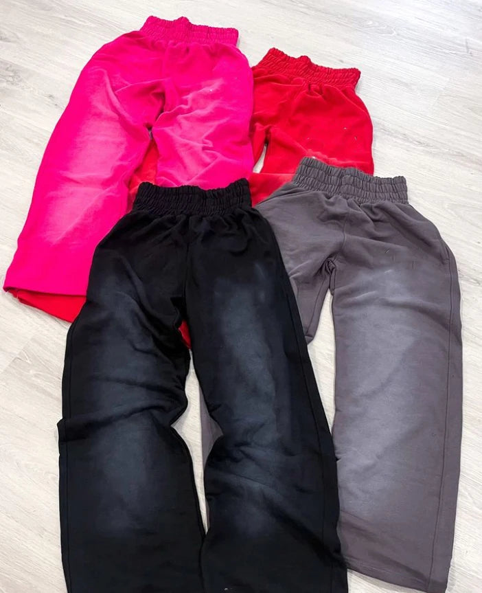 Custom 360 420 500gsm Acid Wash Baggy Wide Leg Jogger Sweatpants for Men Street Wear French Terry with Elastic Waist Mid Closure