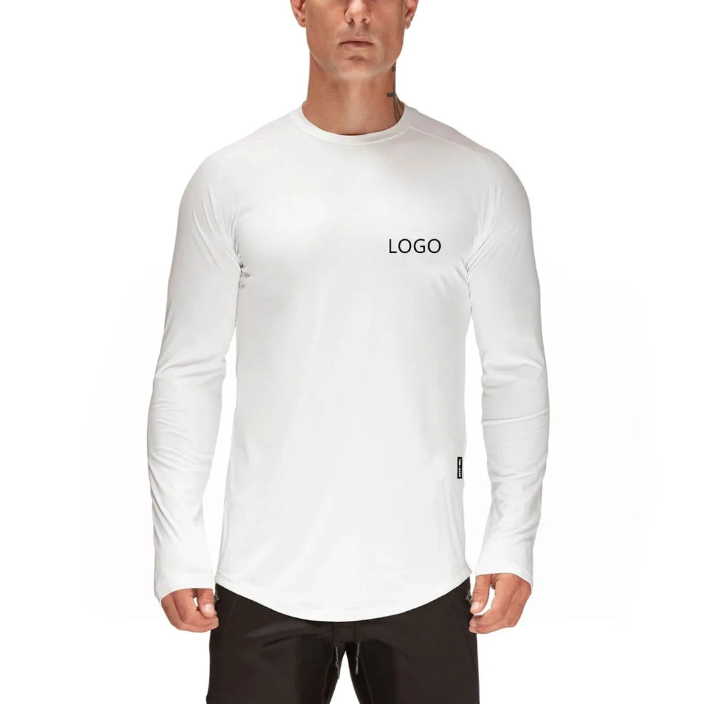 Custom White Cotton Mens Gym Athletic T Shirt Printing Long Sleeve T-Shirt