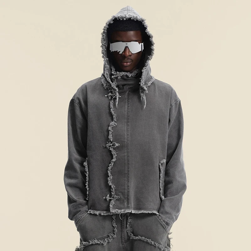 Custom Men Winter Terry Print Woven Joggers Set Vintage Distress Tracksuits with Custom Logo
