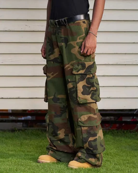 Custom Cago Lightweight Long Print Cotton Twill Wide Leg Baggy Carpenter Work Tactical Camouflage Cargo Pants for Men