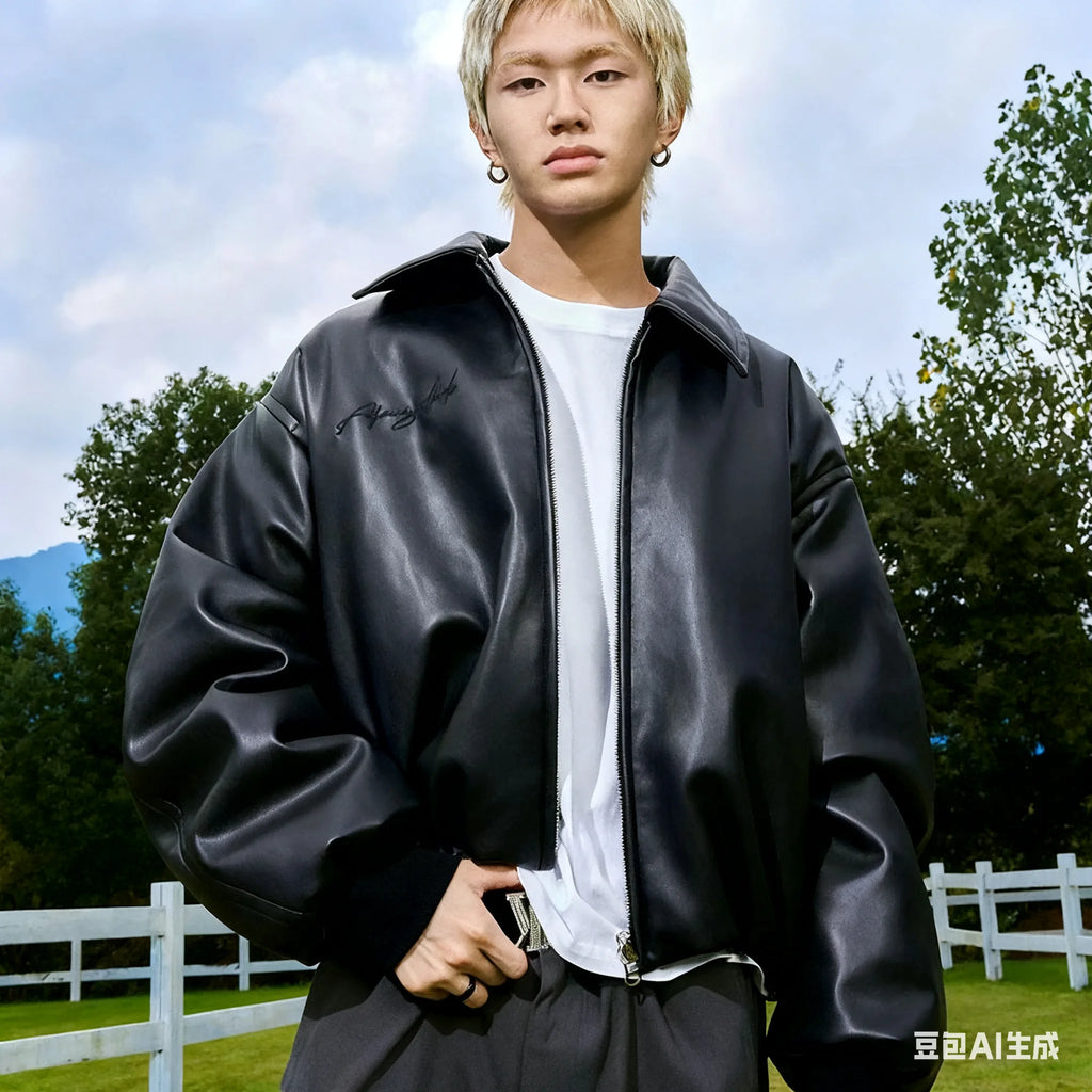 Custom Men's Leather Motorcycle Jacket for Women Oversize Black Zip-Up PU Leather Bomber Jacket Eco-Friendly Windproof Casual