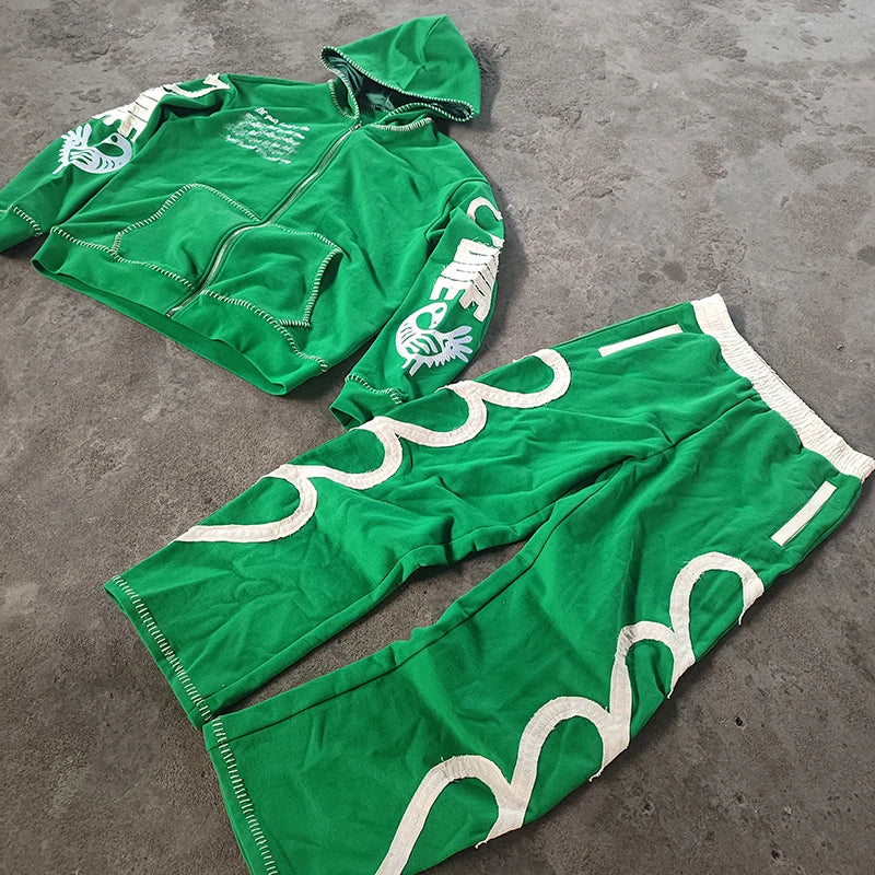 Hip Hop Streetwear Custom Heavyweight Streetwear Oversized Sweatpants and Hoodie Oversized Tracksuit Set for Men