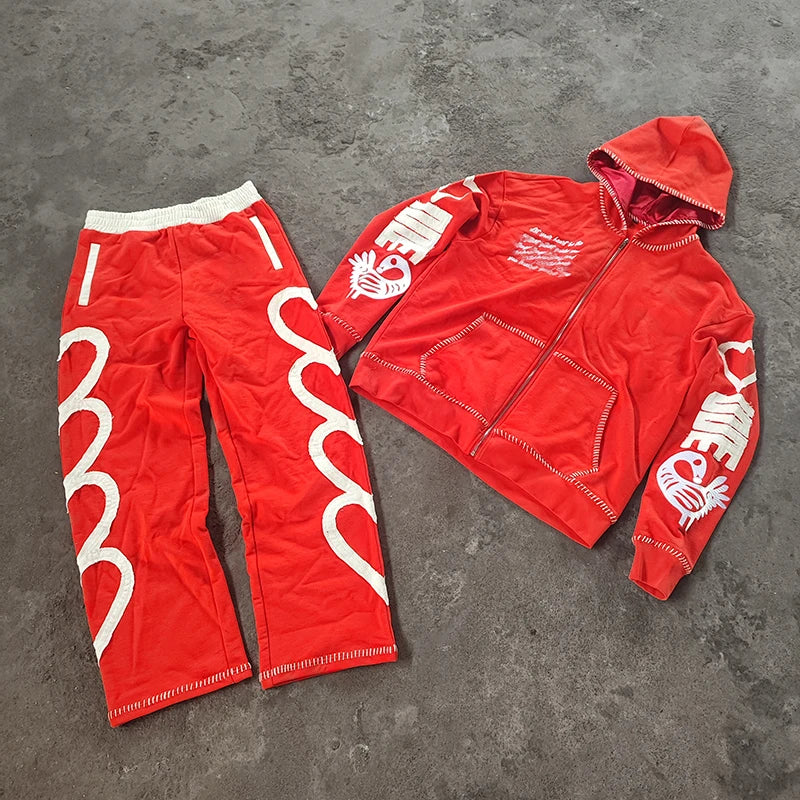 Hip Hop Streetwear Custom Heavyweight Streetwear Oversized Sweatpants and Hoodie Oversized Tracksuit Set for Men