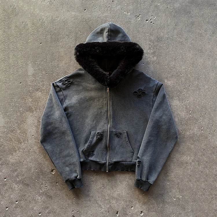 Custom Logo Vintage Zip up Acid Wash Distressed Hoodie for Men Streetwear Embroidered Printing Designer Blank Distressed Hoodie