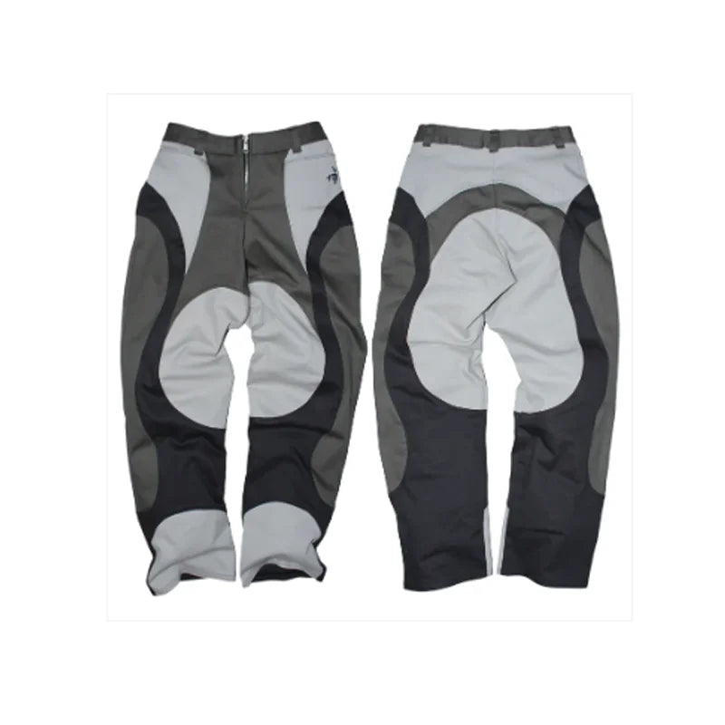 Custom Worsted Patchwork Casual Stacked Jogger Track Pants Baggy Streetwear Y2K Flared Sweatpants Mid High Zipper Fly Men
