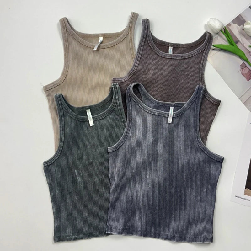 Custom Women's Cotton tank Top Women Ribbed tank Top Mujer Vintage Wash Crop tank Tops for Women