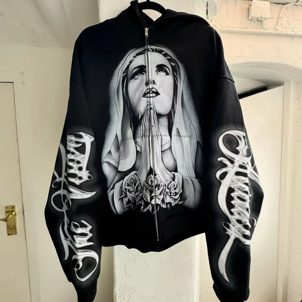Wholesale Custom Acid Washed Hoodie High Quality Heavy Weight Thick Cotton Oversized DTG Printed Embroidered Zip Hoodie Winter