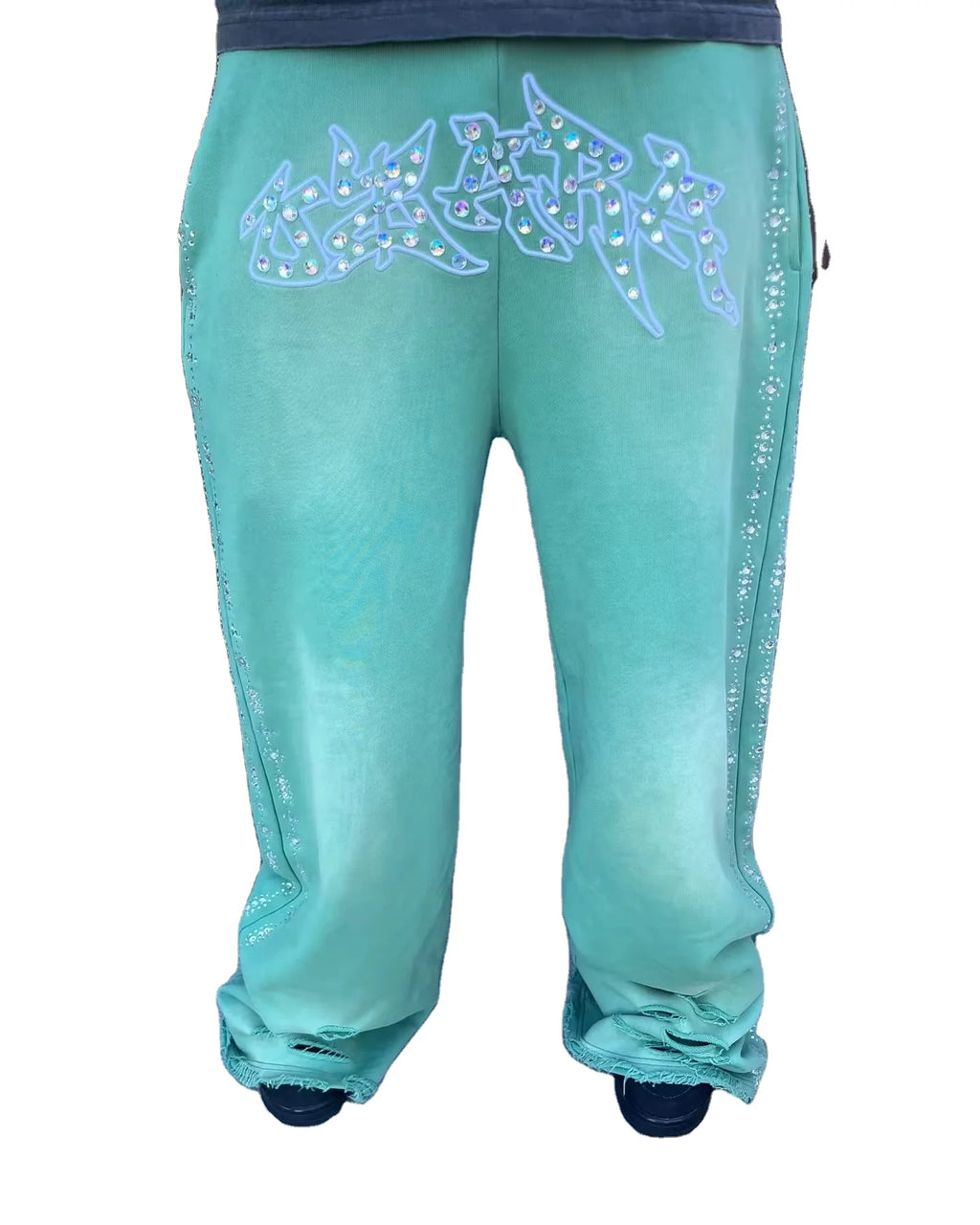 Custom Manufacturer Heavyweight Mid Oversized Man Sun Faded Vintage Track Acid Washed Baggy Rhinestone 100% Cotton Sweatpants