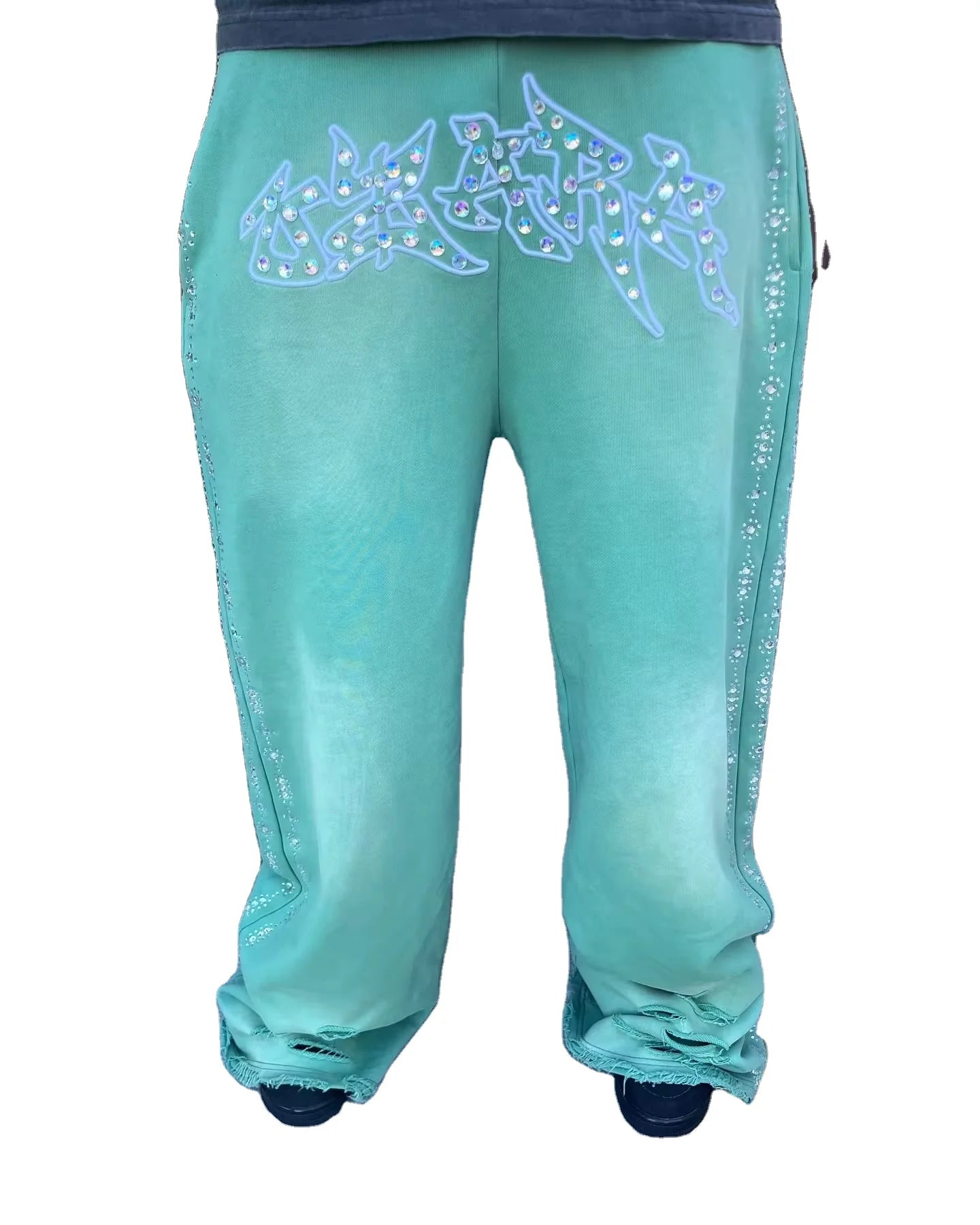 Custom Manufacturer Heavyweight Mid Oversized Man Sun Faded Vintage Track Acid Washed Baggy Rhinestone 100% Cotton Sweatpants