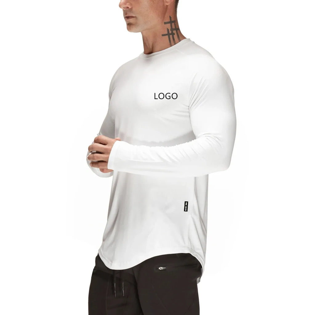 Custom White Cotton Mens Gym Athletic T Shirt Printing Long Sleeve T-Shirt