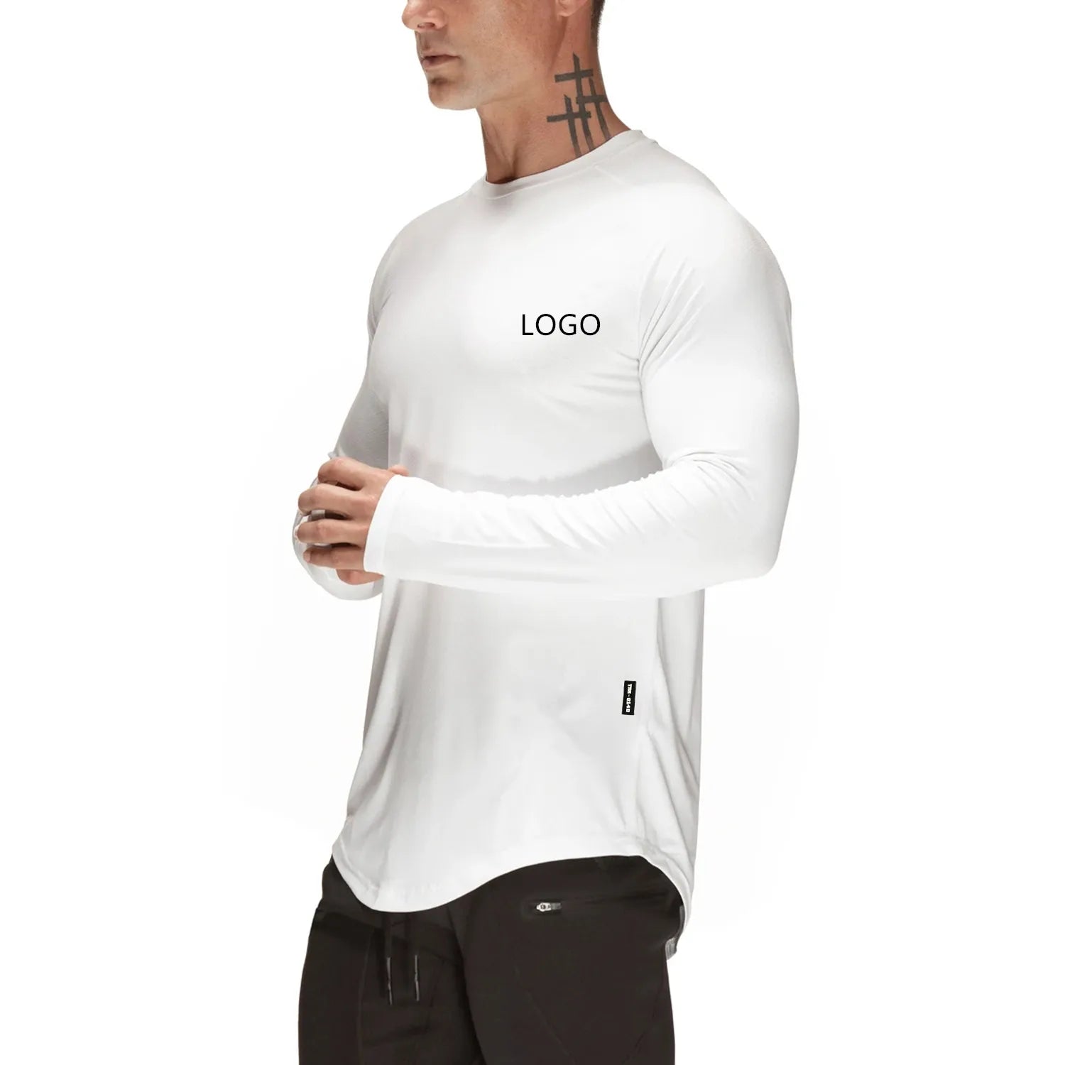 Custom White Cotton Mens Gym Athletic T Shirt Printing Long Sleeve T-Shirt
