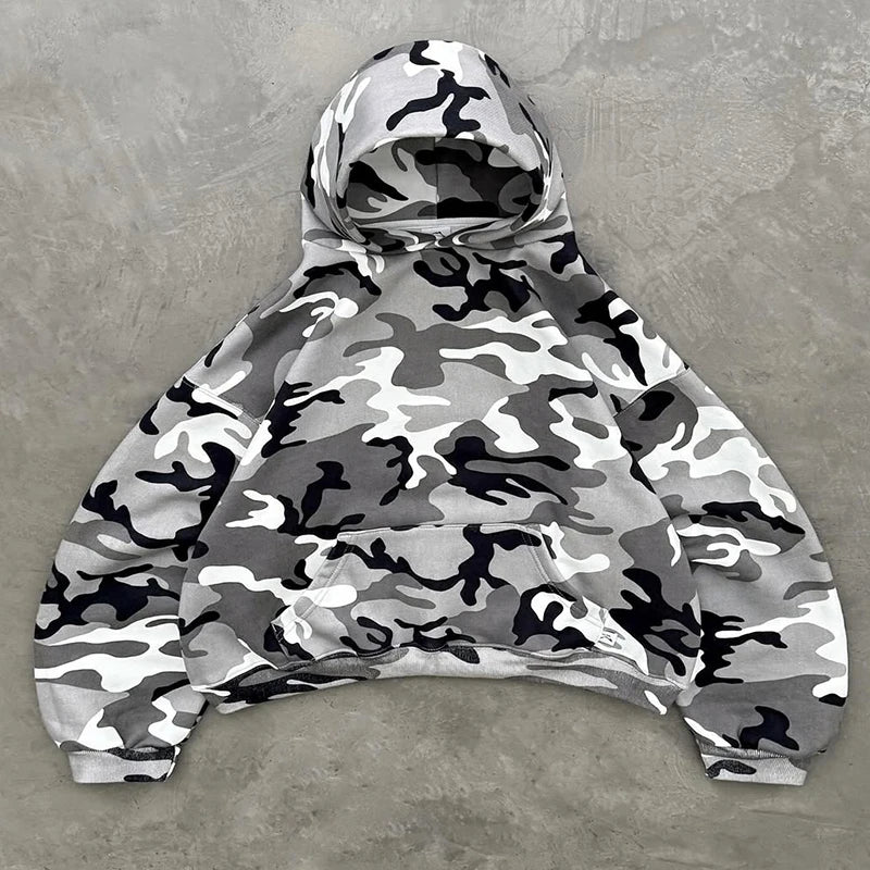 Custom Camo Printed Hooded Casual 400 Gsm Tracksuit Set for Men Oversized 2-Piece Sweat Suit Camouflage Sweatsuits