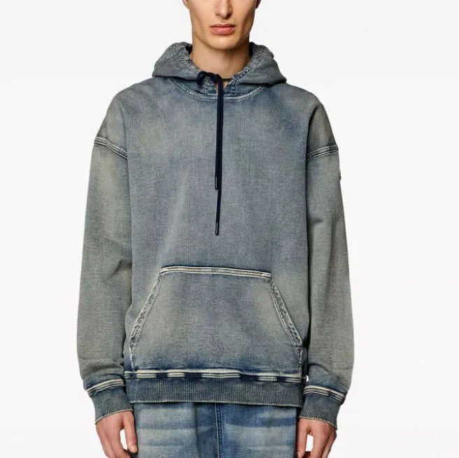 Men's 100% Cotton Oversized Pullover Hoodie with Pockets Luxury Design Heavyweight Acid Washed Fabric Printed Pattern ODM Supply