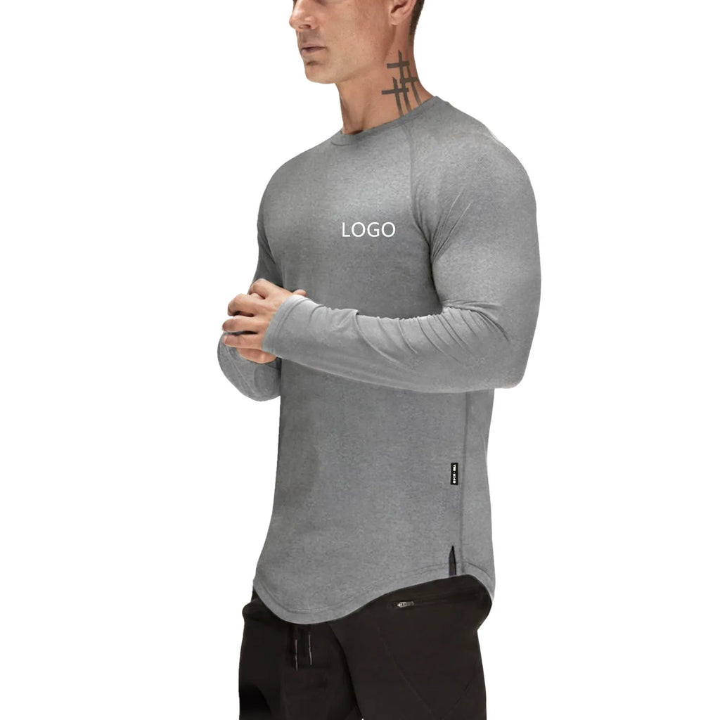 Custom White Cotton Mens Gym Athletic T Shirt Printing Long Sleeve T-Shirt