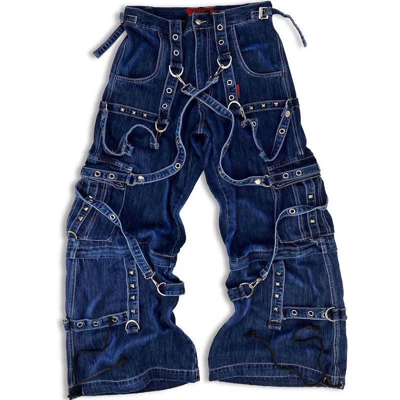 Manufacturer Custom Cotton Jeans for Men Loose Stacked Stripes Print Street Wear Pants Stonewashed Denim Wholesale Cargo