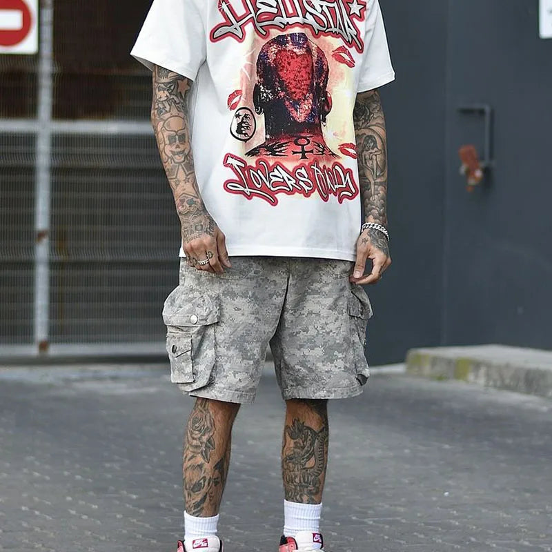 Custom Men's 100% Cotton Casual Mid Waist Camo Cargo Shorts with Digital Printing Anti-Wrinkle Quick Dry & Breathable Streetwear