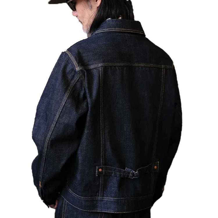 OEM Service Button Fly Men's Vintage Heavyweight Japanese Selvedge Denim Jacket Eco-Friendly Stonewashed Winter