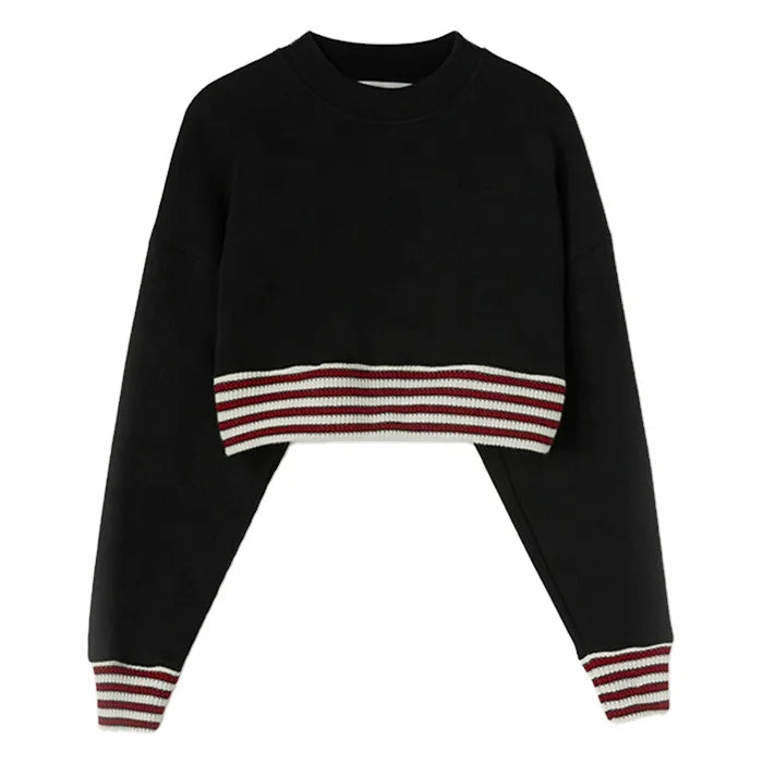Women's Knitted 100% Cotton Crop Crewneck Sweatshirt Customizable with Your Logo Hooded Casual Style for Spring & Autumn Seasons