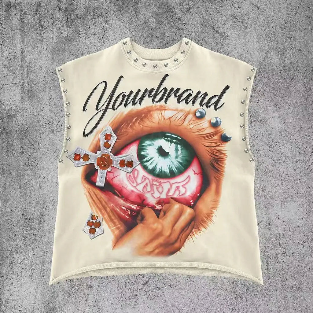 Manufacturer Custom Heavyweight Dtg Graphic Vintage T Shirt Rhinestone Vest Tank Top Men Sleeveless T-shirt