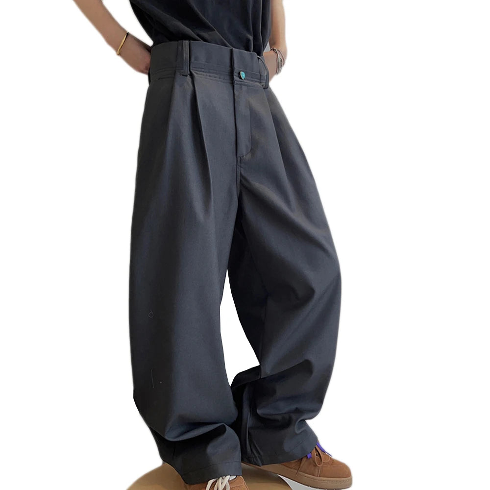 Custom Men's Casual Formal High Waist Pleated Pants Lightweight High Waist Trousers