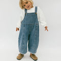Custom Casual Solid Sleeveless Washable Girl's Kids Denim Overalls and Jeans Set with Front Logo