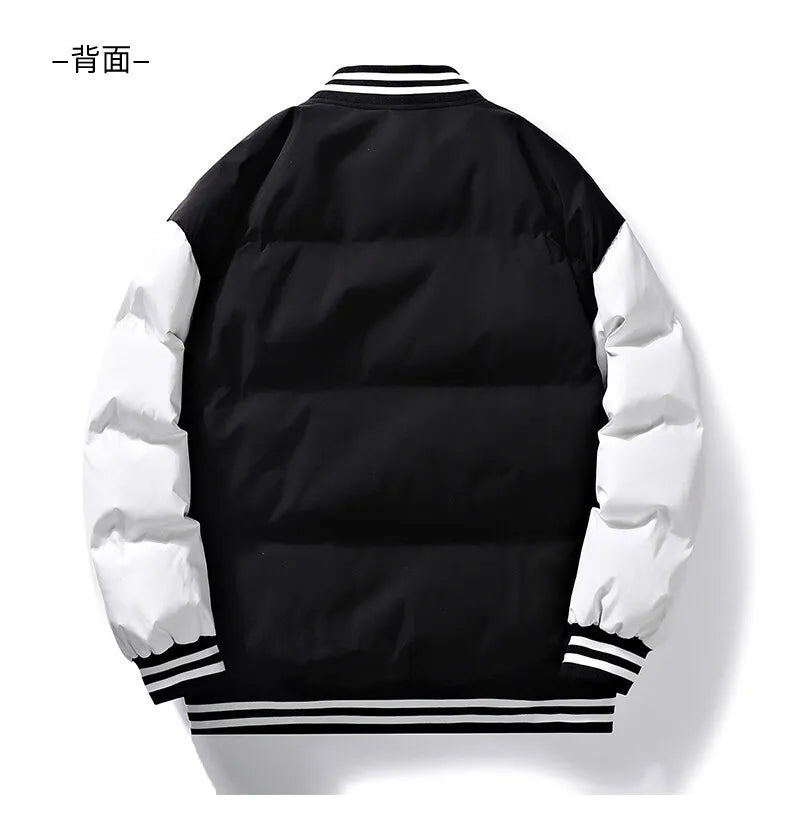 Men's Casual Winter Streetwear Puffer Jacket Color Blocked Baseball Coat with Zipper Closure Padded Nonwoven Woven Method