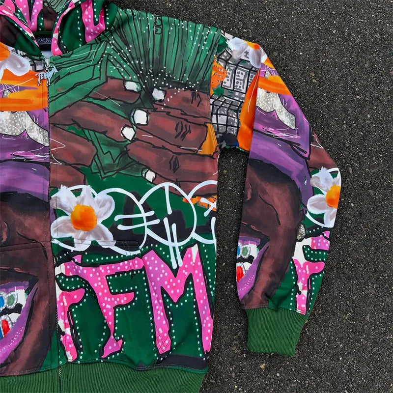 Custom Full Sublimation Hoodie All Over Print Y2k Zip up Hoodie Men Graphic Hoodies Streetwear
