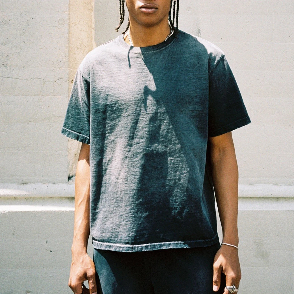 Men's 100% Cotton Oversized Blank Tshirt Acid Wash Heavyweight Fade Wash Boxy Cropped Distressed Vintage T Shirt