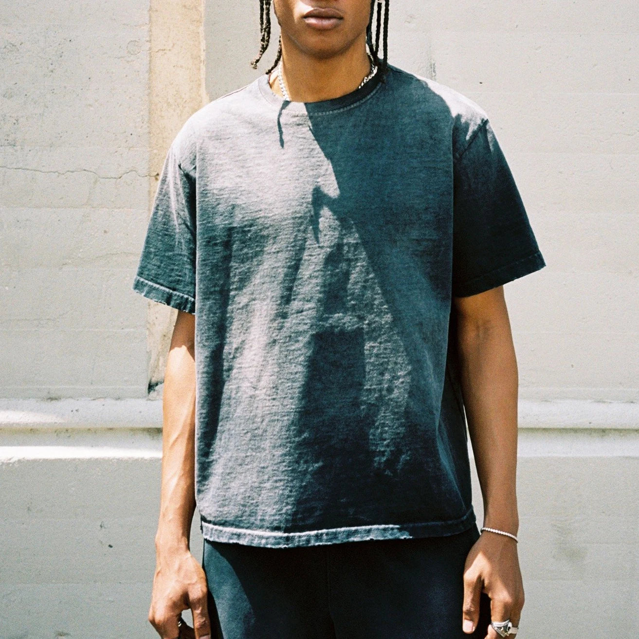 Men's 100% Cotton Oversized Blank Tshirt Acid Wash Heavyweight Fade Wash Boxy Cropped Distressed Vintage T Shirt