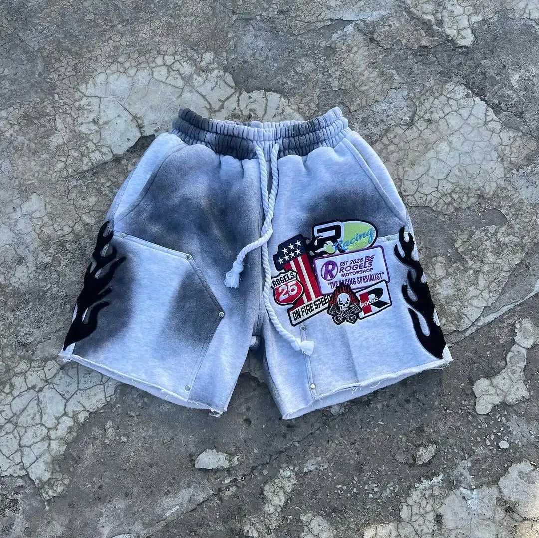 Custom Summer Sports Wear Cargo Pants Patch Shorts for Men Screen Printing Dirty Washed Basketball Shorts