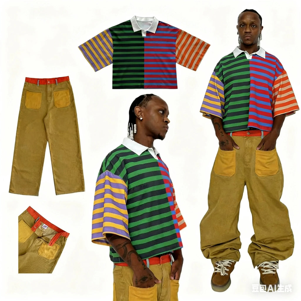Customizable Anti-Wrinkle Print Men's Stripes for Shirt 100% Cotton Regular Boxy Rugby Short Sleeve