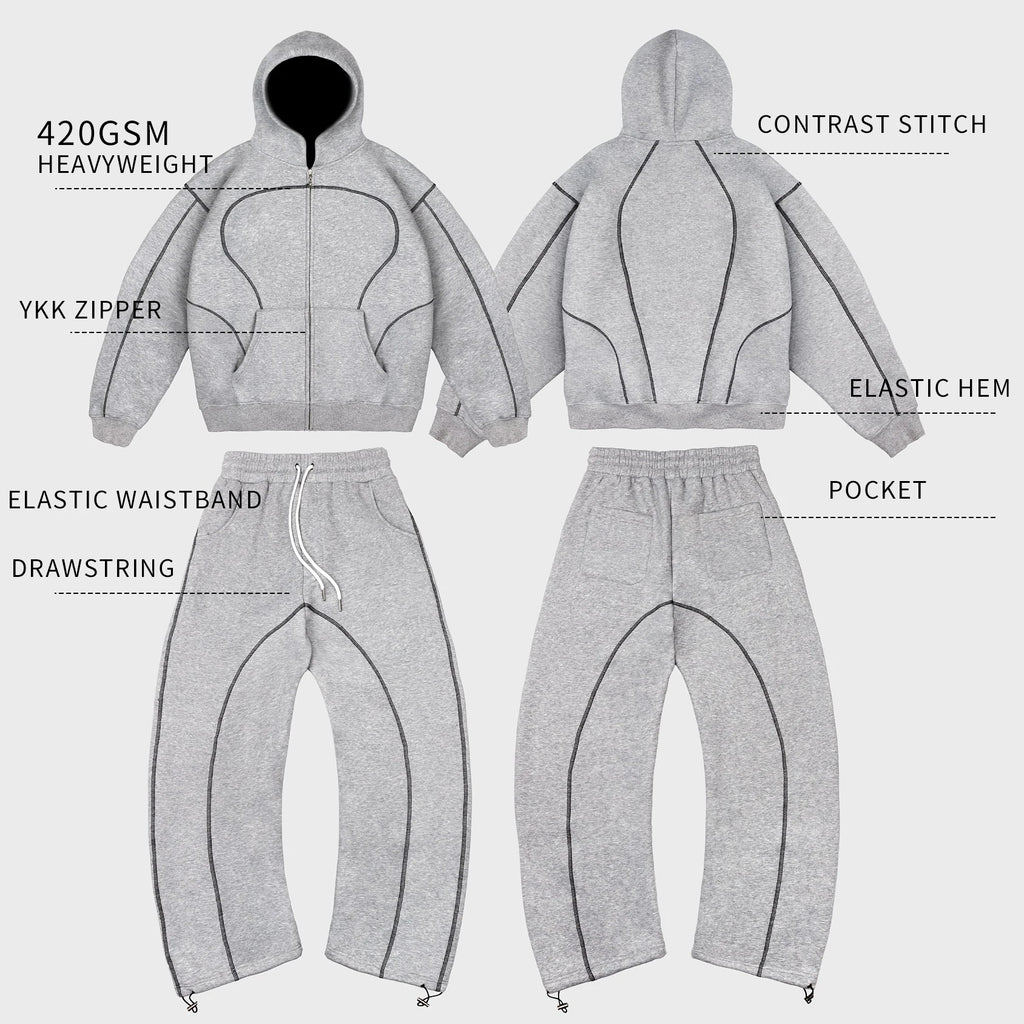 Custom Men's Sweatpants Hoodie Set Design Oversized Breathable Digital Printing Zip-Up Hoodie 500gsm Streetwear Casual