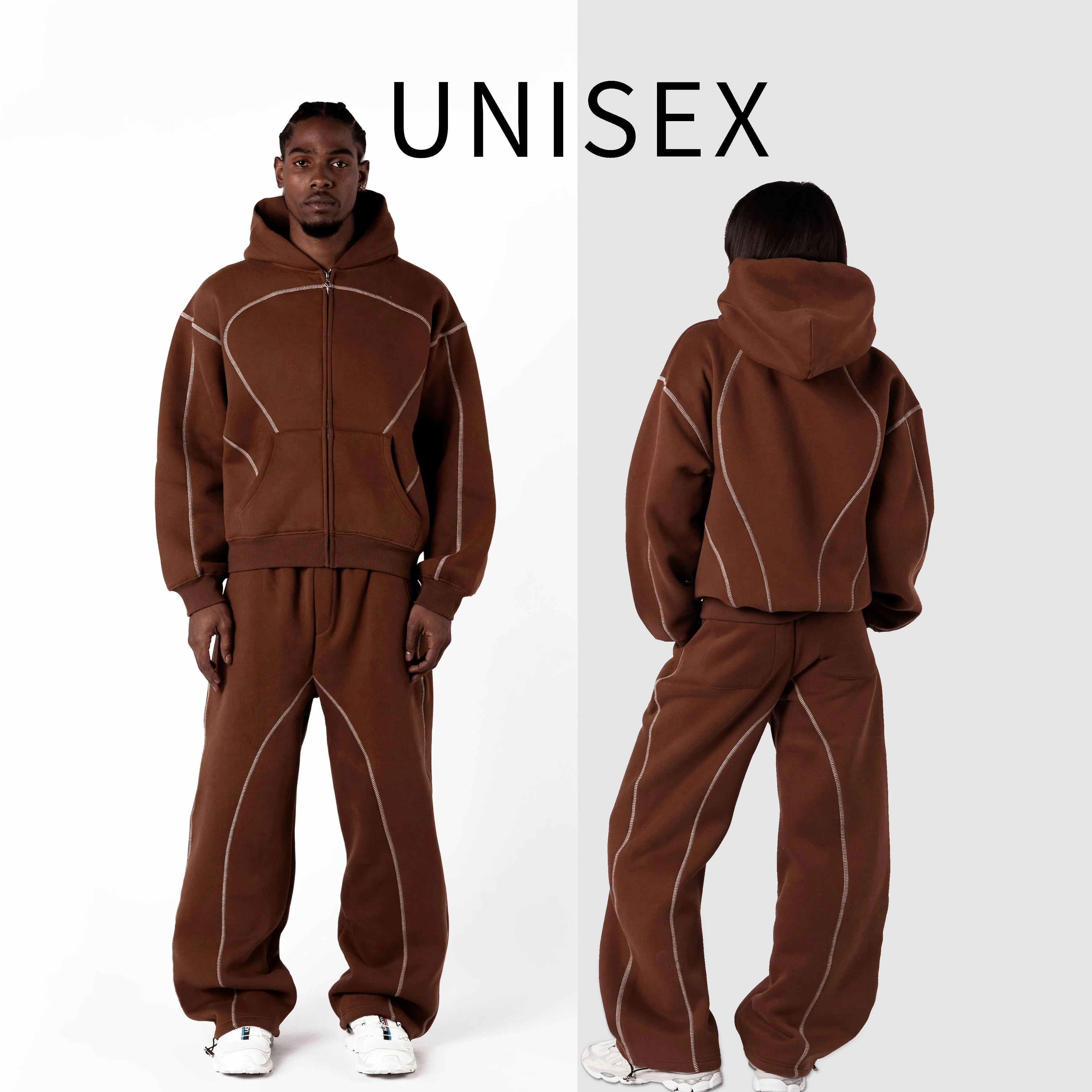 Custom Men's Sweatpants Hoodie Set Design Oversized Breathable Digital Printing Zip-Up Hoodie 500gsm Streetwear Casual