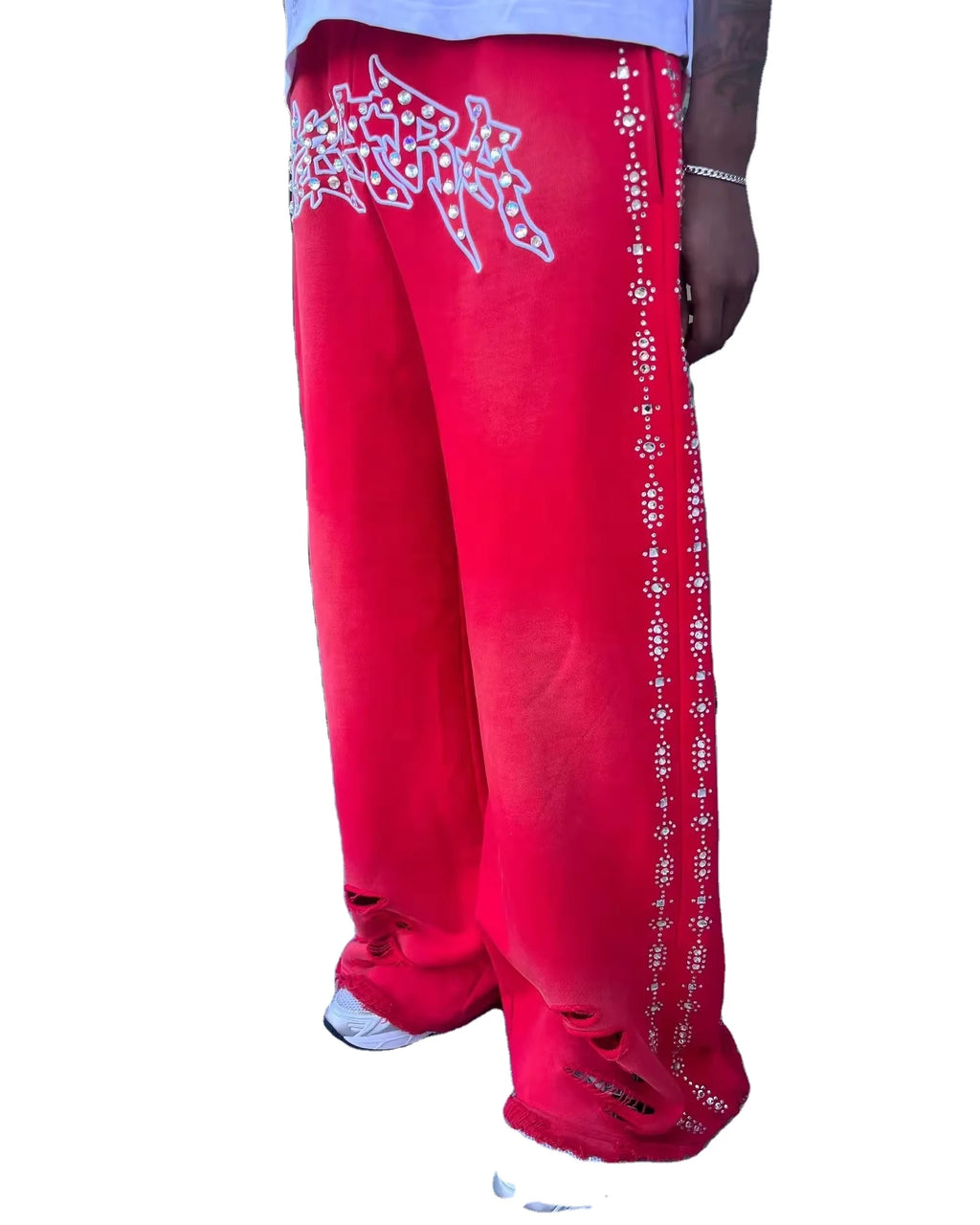 Custom Manufacturer Heavyweight Mid Oversized Man Sun Faded Vintage Track Acid Washed Baggy Rhinestone 100% Cotton Sweatpants