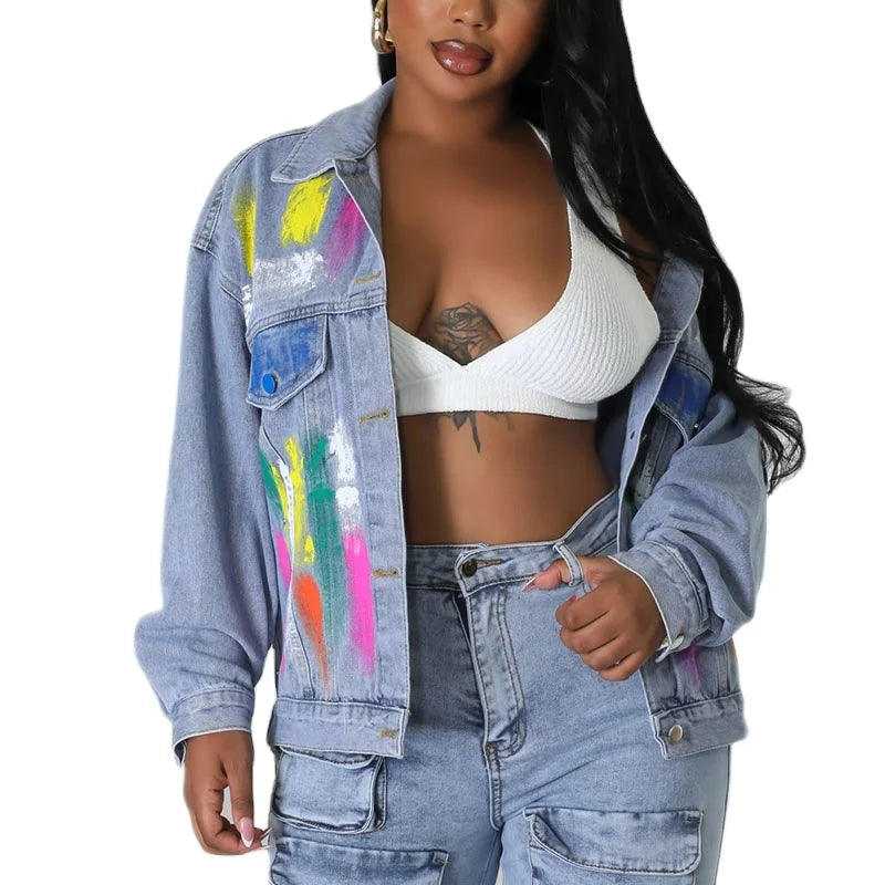 Custom Streetwear Autumn Printed Cotton Denim Jacket for Women Reversible Breathable 2026