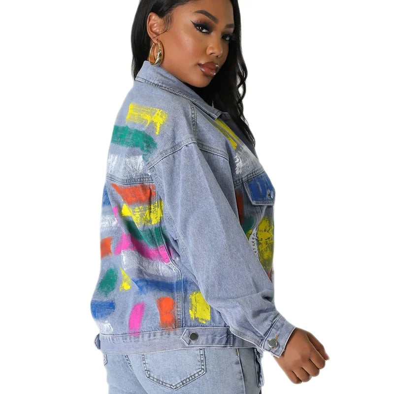 Custom Streetwear Autumn Printed Cotton Denim Jacket for Women Reversible Breathable 2026
