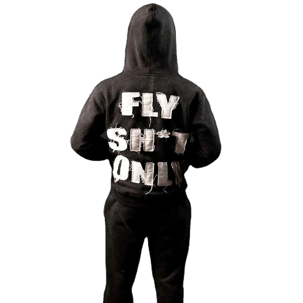 Custom Logo High Quality French Terry Embroidery Sweatpants Hoodie Jogger Set Zip-Up Acid Wash Sun-Faded Tracksuit Men Autumn