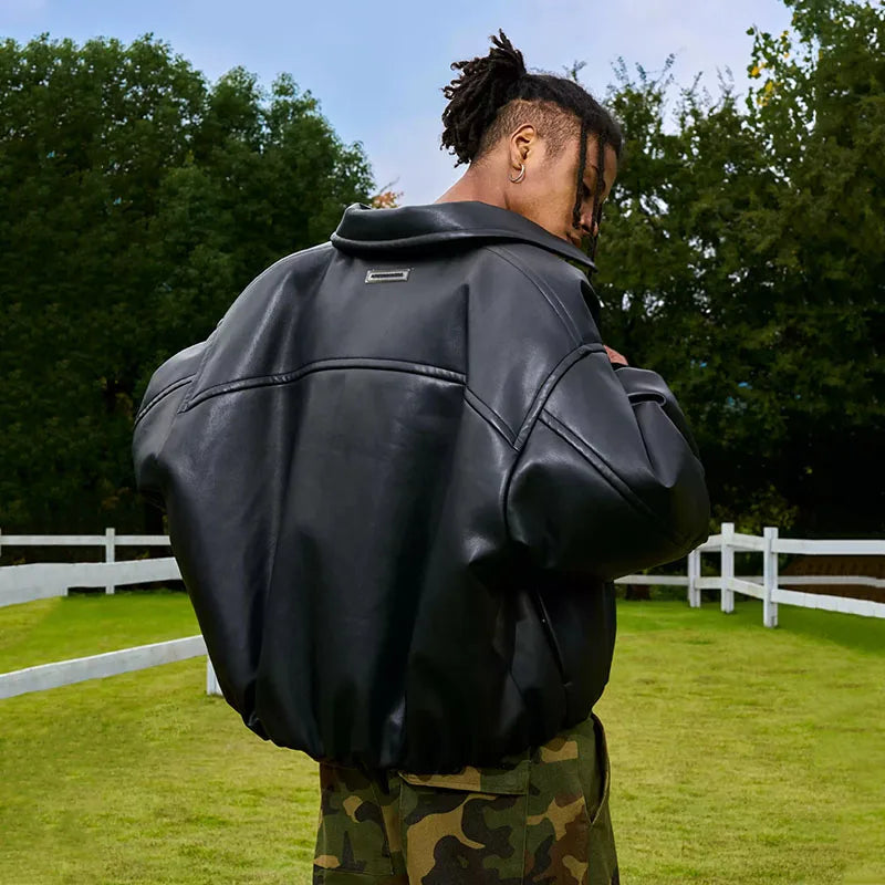 Custom Men's Leather Motorcycle Jacket for Women Oversize Black Zip-Up PU Leather Bomber Jacket Eco-Friendly Windproof Casual