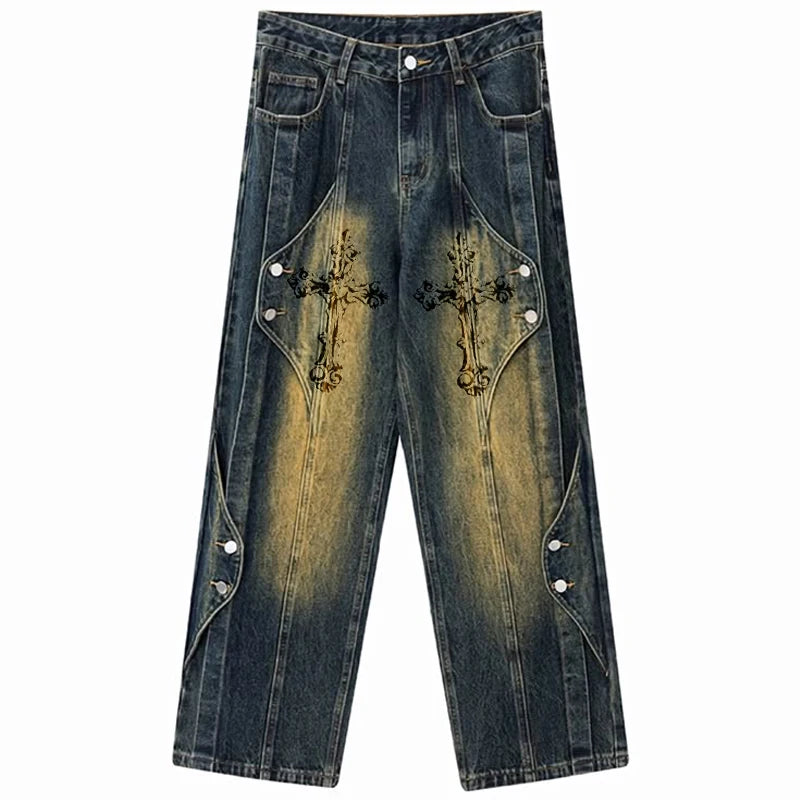 Custom Straight Leg Pencil Pants High Waist Denim Jeans for Men Wash Jeans Pants
