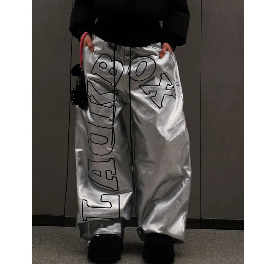 Custom Ladies Casual Loose Wide Leg Hip Hop Dance Pants Spring Pu Leather Windproof Waterproof High Waist Pattern Full Length