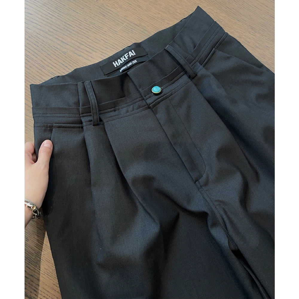 Custom Men's Casual Formal High Waist Pleated Pants Lightweight High Waist Trousers