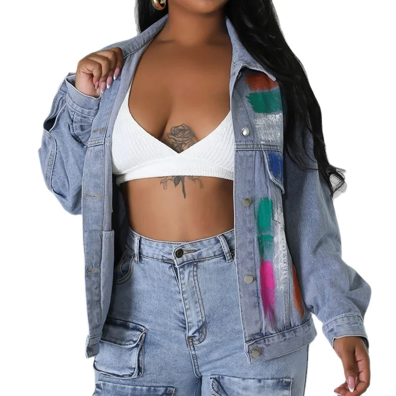 Custom Streetwear Autumn Printed Cotton Denim Jacket for Women Reversible Breathable 2026