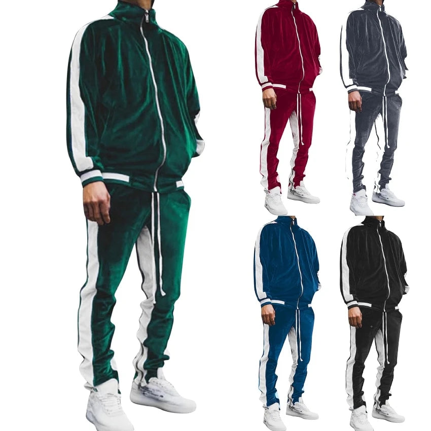 Men's Custom Breathable Velvet Tracksuit 2-Piece Set Jogger Suits for Winter Plus Size Velvet Tracksuit for Men