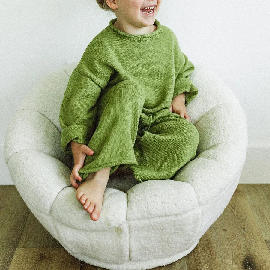 Custom 2pc Solid Long Sleeve Casual Eco-Friendly Polyester/Cotton Knit Pant Matching Set for Girls Kids